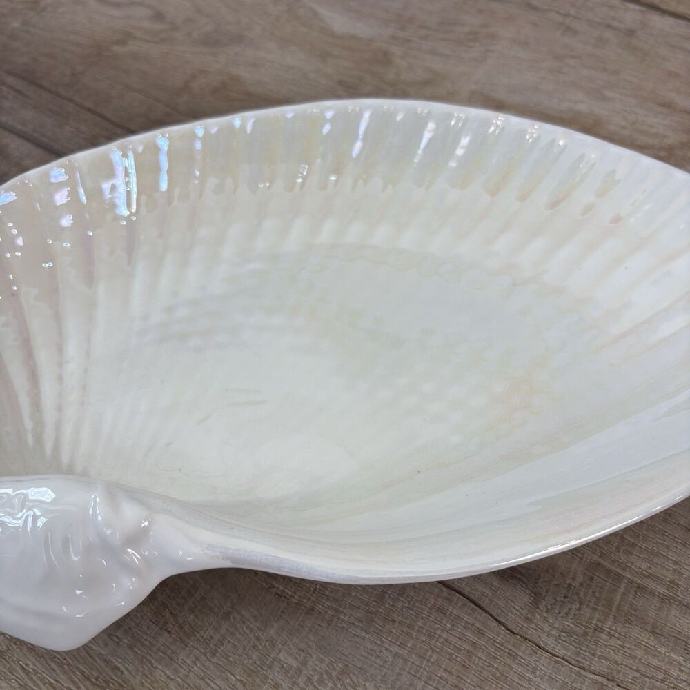 Wedgwood Nautilus Lustre 12" Oyster Seashell Dish England Bone China Iridescent - Picture 12 of 16